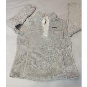 Columbia polyester pillover, quarter snap sherpa jacket. white size medium